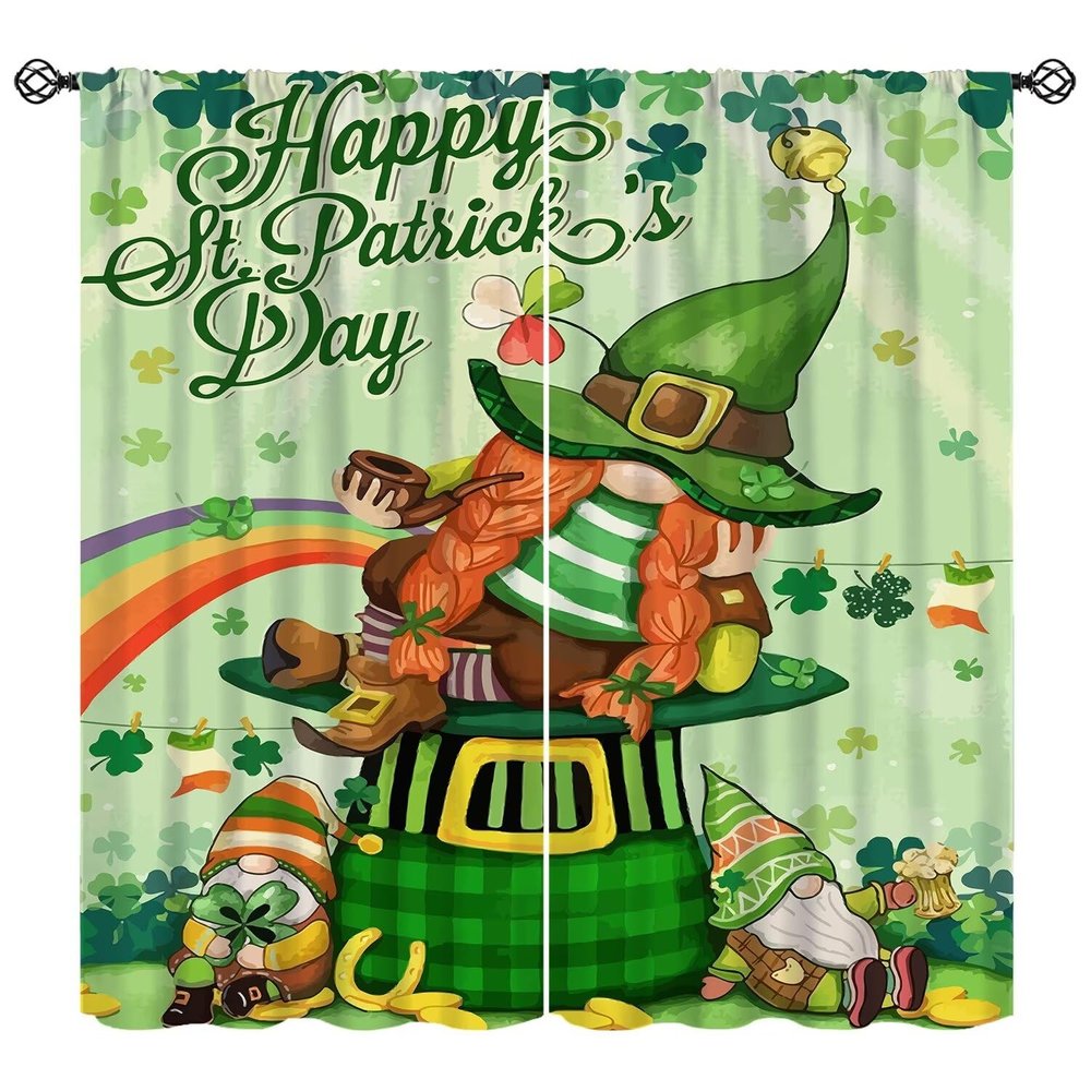 St. Patrick's Day Leprechaun Gnome with Green Hat Blackout Window Treatment for Living Room Bedroom Kitchen St. Patrick's Day Clover Decor Window Drapes 42" W X 63" L