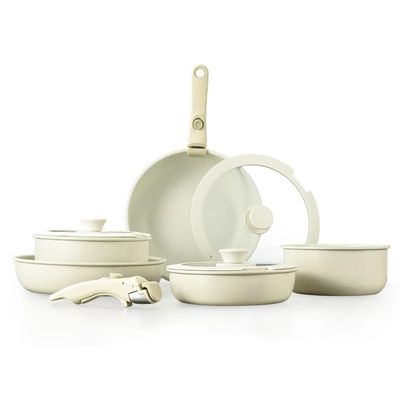 HJZSZX Nonstick Cookware with Detachable Handle Induction Kitchen Cooking Set Oven Safe Frying Pan Set Removable Handle,A,9,piece Set