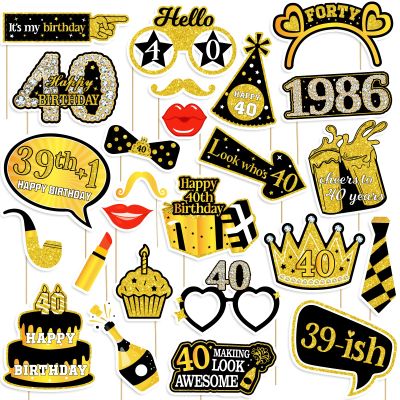 40th Birthday Photo Booth Props for Women & Men, Black Gold Adult 40th Birthday Photo Booth Props, Cheers to Forty Birthday Photo Props Decor, Funny Forty Birthday Party Supplies