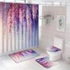 4 Pcs Purple Floral Shower Curtain Set Rustic Wisteria Lavender Flower Vine Country Farmhouse Plants Spring Garden Flowers Abstract Art Bathroom Decor Bath Mat Toilet Cover Mat U Mat with 12 Hooks view 2