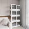 506QT 4-Pack Transparent Stackable Storage Bins with 5 Doors to Open with Wheels, Folding Plastic Craft Containers Large Closet Organizers Box for Bedrooms Living Rooms Study, Black view 1