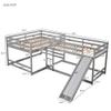 FocusOnHome Full and Twin Size L-Shaped Bunk Bed with Slide and Short Ladder,Gray view 2