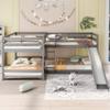 FocusOnHome Full and Twin Size L-Shaped Bunk Bed with Slide and Short Ladder,Gray view 4