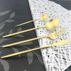 5/20/30/40/50/60pcs Champagne Gold Stainless Steel Cutlery Set Portuguese Matte Cutlery Tea Spoon(Blue Silver,1Set-5Pcs) view 3