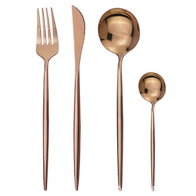 4/16/24/32/40/48 Pieces Pink Silver Stainless Steel Cutlery Set 4-piece Gift Box Set Stainless Steel Cutlery Fork, Knife And Spoon Set Gift Box(Rose Gold,1Set-4Pcs)