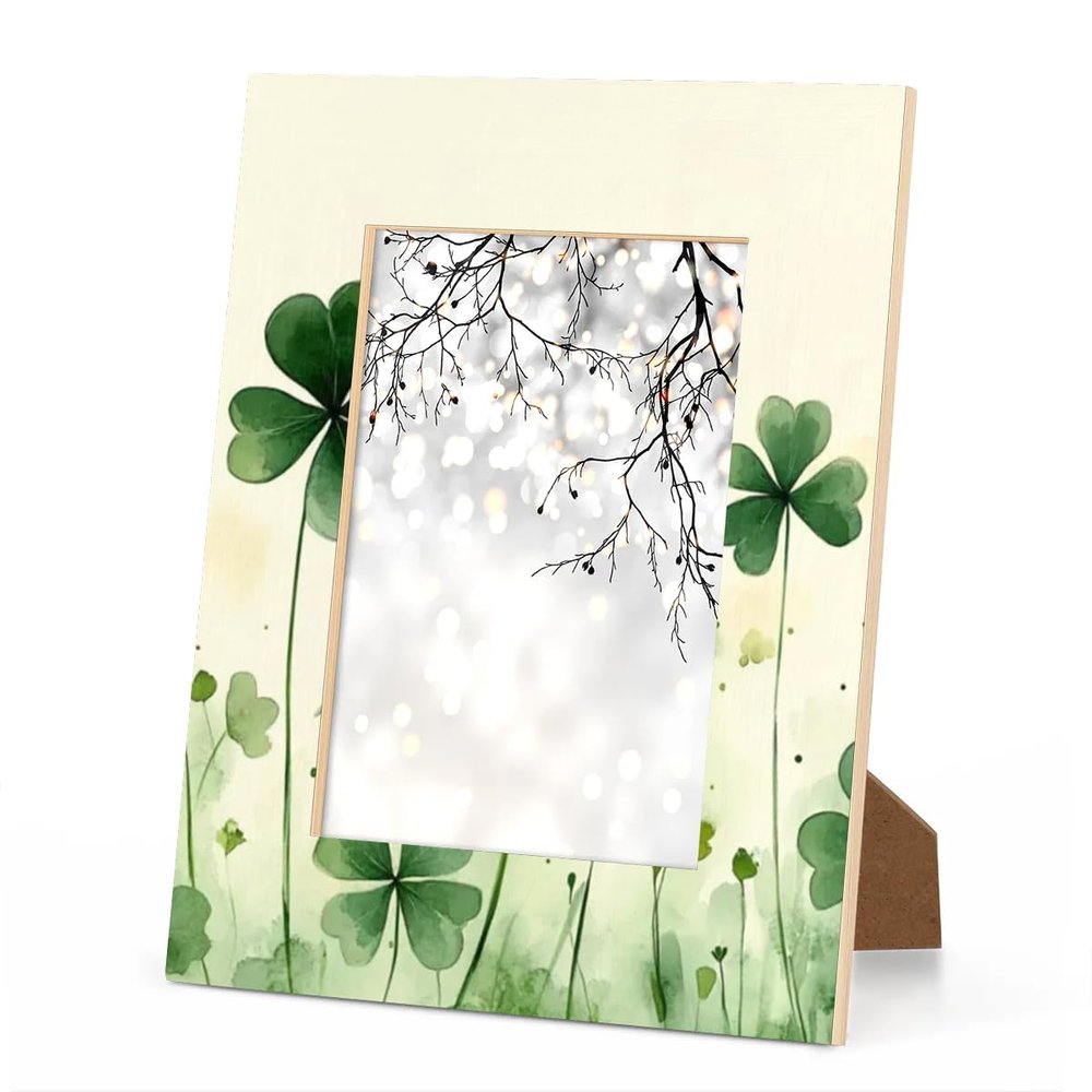 Cmizedevise St Patricks Day Picture Frame 5x7 Green St Patricks Day Photo Frame Fits 5 by 7 Inch Wall Mount and Tabletop Display for Home Decor