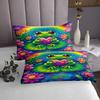 3 Piece Green Frog Quilt Bedding Set Women Aldult Lightweight Bedding Pink Lotus Flower Bedspread Set Rainbow Bedspread Coverlet Soft Microfiber Home Quilt Set for King Bed All Season view 3