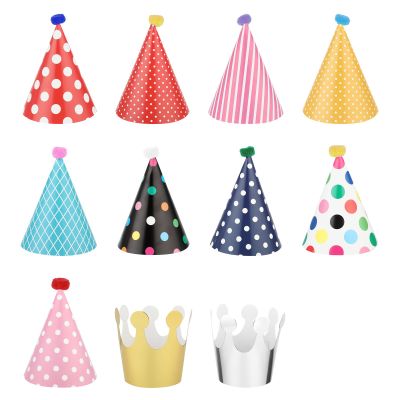 FdcLixuvol 11 PCS Party Hats, Birthday Party Cone Hats with Pom Poms Bright Colorful Cone Birthday Paper Hat Mini Parties Hat Lovely Paper Crowns for Adults