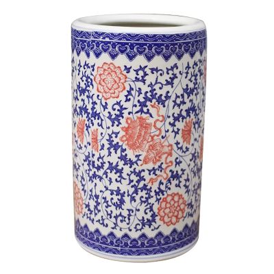 SUZEPER Traditional Style Ceramic Umbrella Stand Rack With Floral Blue & White Porcelain, Home Office Entryway Decor Umbrella Holder,modern Floor Vase For Canes Walking Sticks (40x24cm(16x9inch), D)