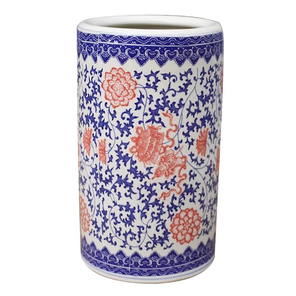 SUZEPER Traditional Style Ceramic Umbrella Stand Rack With Floral Blue & White Porcelain, Home Office Entryway Decor Umbrella Holder,modern Floor Vase For Canes Walking Sticks (40x24cm(16x9inch), D)