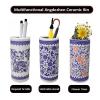 SUZEPER Traditional Style Ceramic Umbrella Stand Rack With Floral Blue & White Porcelain, Home Office Entryway Decor Umbrella Holder,modern Floor Vase For Canes Walking Sticks (40x24cm(16x9inch), D) view 4
