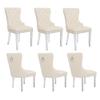 adochr Velvet Dining Chairs Set of 6, Tufted Upholstered Dining Room Chair with Pull Ring and Stainless Steel Legs, Beige view 1