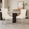 adochr Velvet Dining Chairs Set of 6, Tufted Upholstered Dining Room Chair with Pull Ring and Stainless Steel Legs, Beige view 2