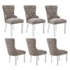 adochr Velvet Chenille Dining Chairs Set of 6, Tufted Upholstered Dining Room Chair with Pull Ring and Stainless Steel Legs, Light Grey view 1