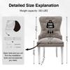 adochr Velvet Chenille Dining Chairs Set of 6, Tufted Upholstered Dining Room Chair with Pull Ring and Stainless Steel Legs, Light Grey view 2