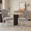 adochr Velvet Chenille Dining Chairs Set of 6, Tufted Upholstered Dining Room Chair with Pull Ring and Stainless Steel Legs, Light Grey view 3
