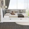 DaiNNCN L-Shaped Full Size Daybed with Openable Upholstered Storage Headboard and Rotatable Table,Captains Corner Bed with Trundle and Bookcase,Sofa Bed for Living Room,White view 3