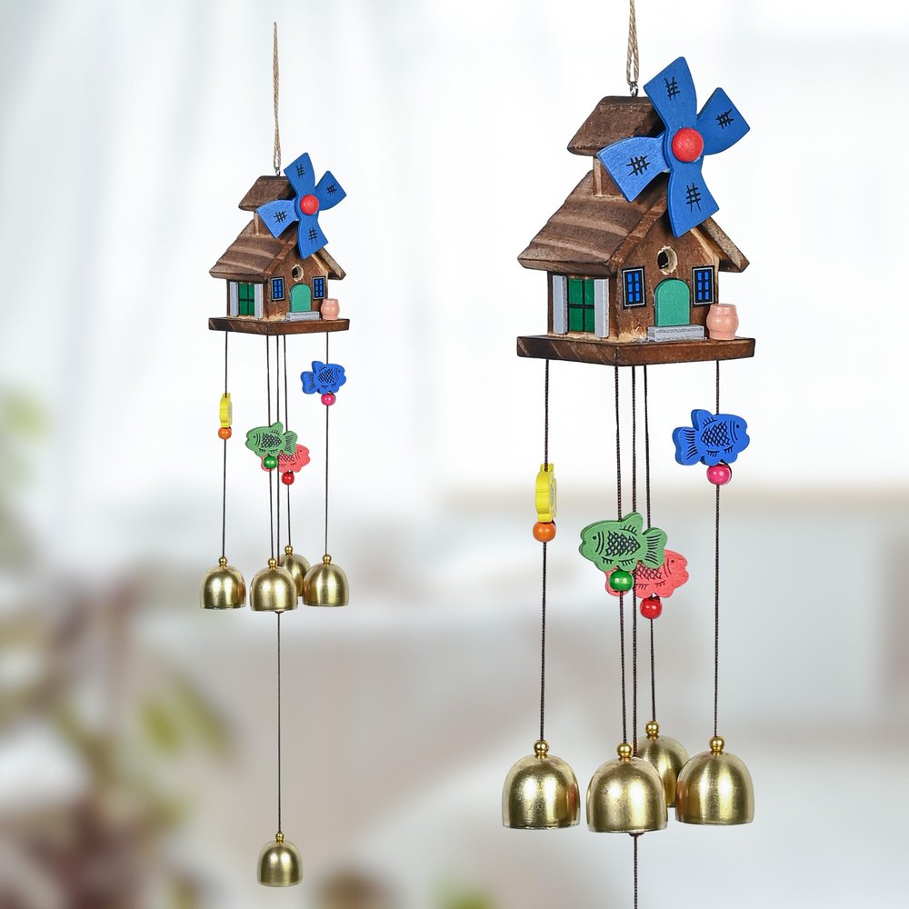 BEZAVO Wooden House Wind Chimes for Outside with Deep Tone Chimes for Garden,