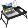 Artmeer X-Large Bamboo Bed Tray with Device Slot and Folding Legs, Black view 1