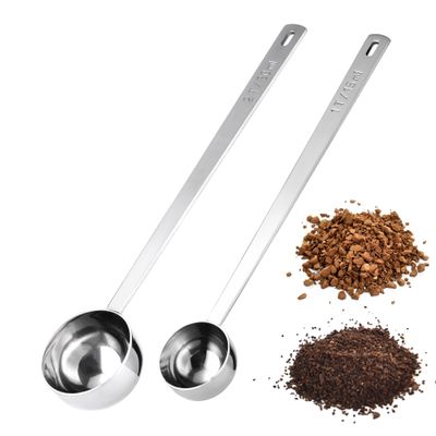 18/8 Stainless Steel Coffee Scoops, Doosu Food-Grade Metal Measuring Spoons with 6.9in Long Handle, Tablespoon Scooper for Coffee Beans, Ground Coffee, Espresso, Protein Powders, Tea (1 & 2 Tbsp)