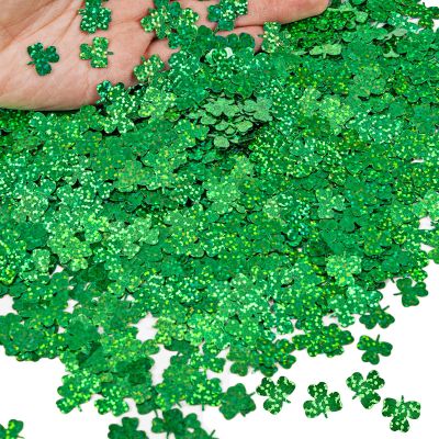 1500pcs St. Patrick's Day Shamrock Confetti Decorations, Iridescent Green Metallic Foil Shamrock Table Confetti Glitter Clover Shamrock Sequin for St Patricks Day Party Home Decoration, 50g