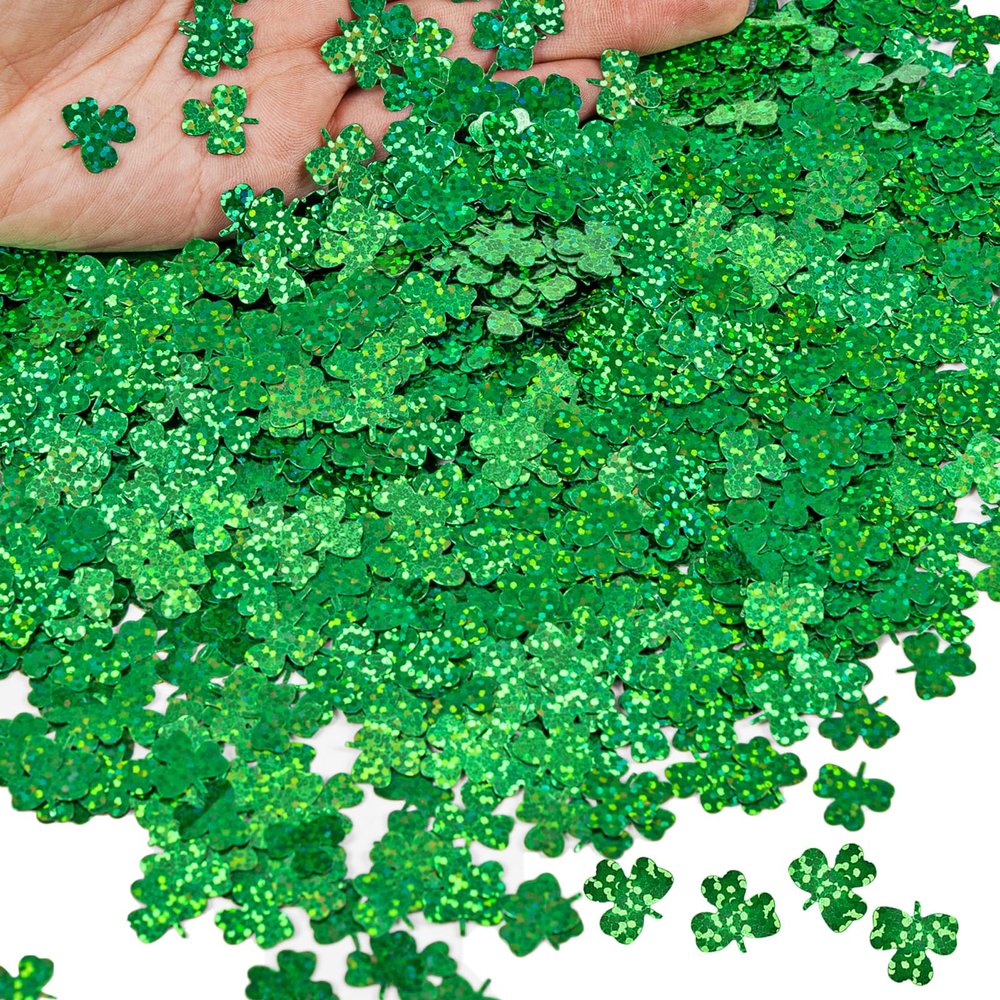 1500pcs St. Patrick's Day Shamrock Confetti Decorations, Iridescent Green Metallic Foil Shamrock Table Confetti Glitter Clover Shamrock Sequin for St Patricks Day Party Home Decoration, 50g
