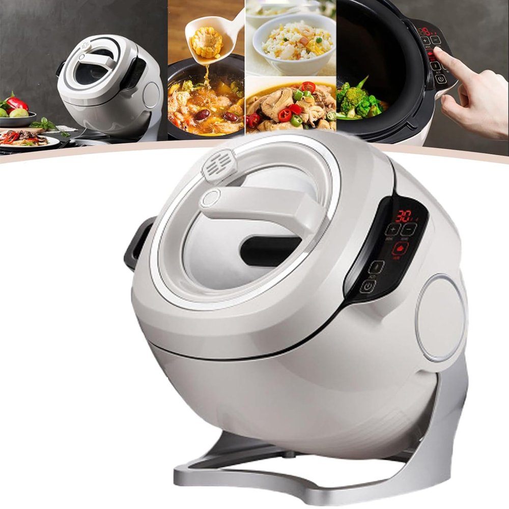 2000W Commercial Food Processor, 6L Intelligent Automatic Cooking Machine with 360 Rotating and 3D All-round Heating, Drum Type Food Processor with Smart Touch Screen,220V