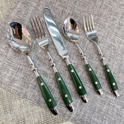 50 Pieces Green Gum Wood Handle Silverware Set for 10,Exquisite Ergonomic Flatware Set Food-Grade Stainless Steel Cutlery Set,Tableware Eating Utensils,Mirror Finished,Dishwasher Safe