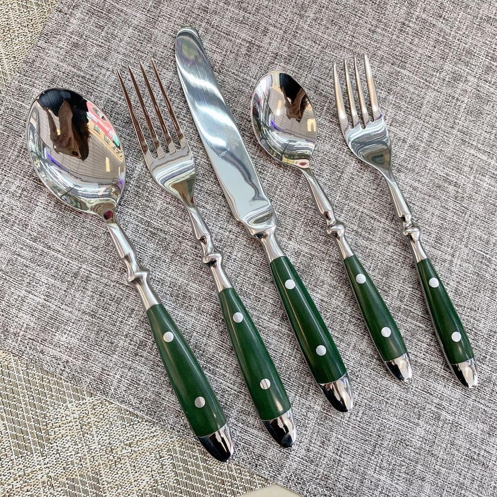 50 Pieces Green Gum Wood Handle Silverware Set for 10,Exquisite Ergonomic Flatware Set Food-Grade Stainless Steel Cutlery Set,Tableware Eating Utensils,Mirror Finished,Dishwasher Safe