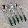 50 Pieces Green Gum Wood Handle Silverware Set for 10,Exquisite Ergonomic Flatware Set Food-Grade Stainless Steel Cutlery Set,Tableware Eating Utensils,Mirror Finished,Dishwasher Safe view 1