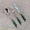 50 Pieces Green Gum Wood Handle Silverware Set for 10,Exquisite Ergonomic Flatware Set Food-Grade Stainless Steel Cutlery Set,Tableware Eating Utensils,Mirror Finished,Dishwasher Safe view 2