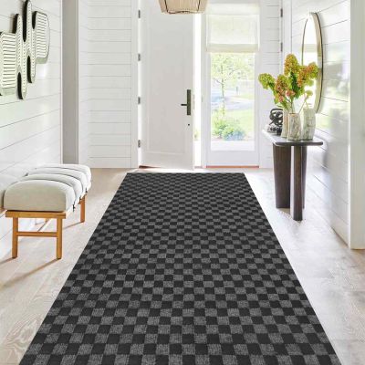 Runner Rug 3 ft x 73 ft, Outdoor/Indoor Rug with Rubber Backing Non Slip for Hallway, Kitchen, Patio, Laundry, RV, Entryway, Garage, Bathroom, Area Rug Carpet, Black Check, Customizable