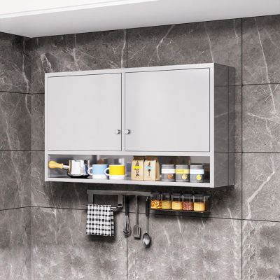 Topjia Kitchen Wall Cabinet,Stainless Steel Medicine Cabinets with Doors and Adjustable Partitions,Wall-Mounted Storage Cabinet for Living Room Kitchen Bathroom(47.24 * 11.81 * 27.56in, B)