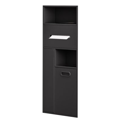 HJLKDYM Recessed Niche Toilet Brush Holder Storage Rack, Recessed Toilet Paper Holder Trash Can Niche with Storage Cabinet for Hotels Public Places(Black,30x78x14cm)