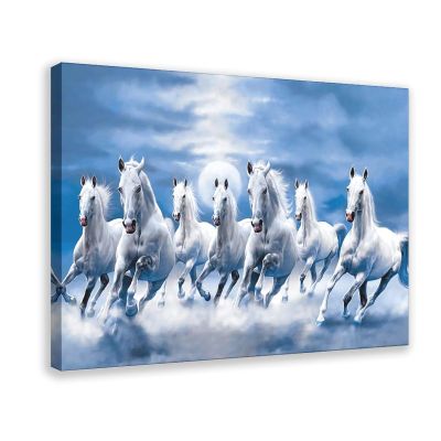 Seven Lucky Running Wild Horses Wall Art Animal Posters 7 Horses Running Painting 4 Canvas Poster Bedroom Decor Sports Landscape Office Room Decor Gift Frame-style Frame-style20x30inch(50x75cm)