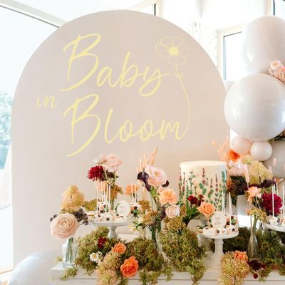 HGFC Baby in Bloom Decal Sign, Gender Reveal Party Wall Stickers, Gold Balloon Arch Backdrop Decal, Baby Shower Balloon Arch Decor