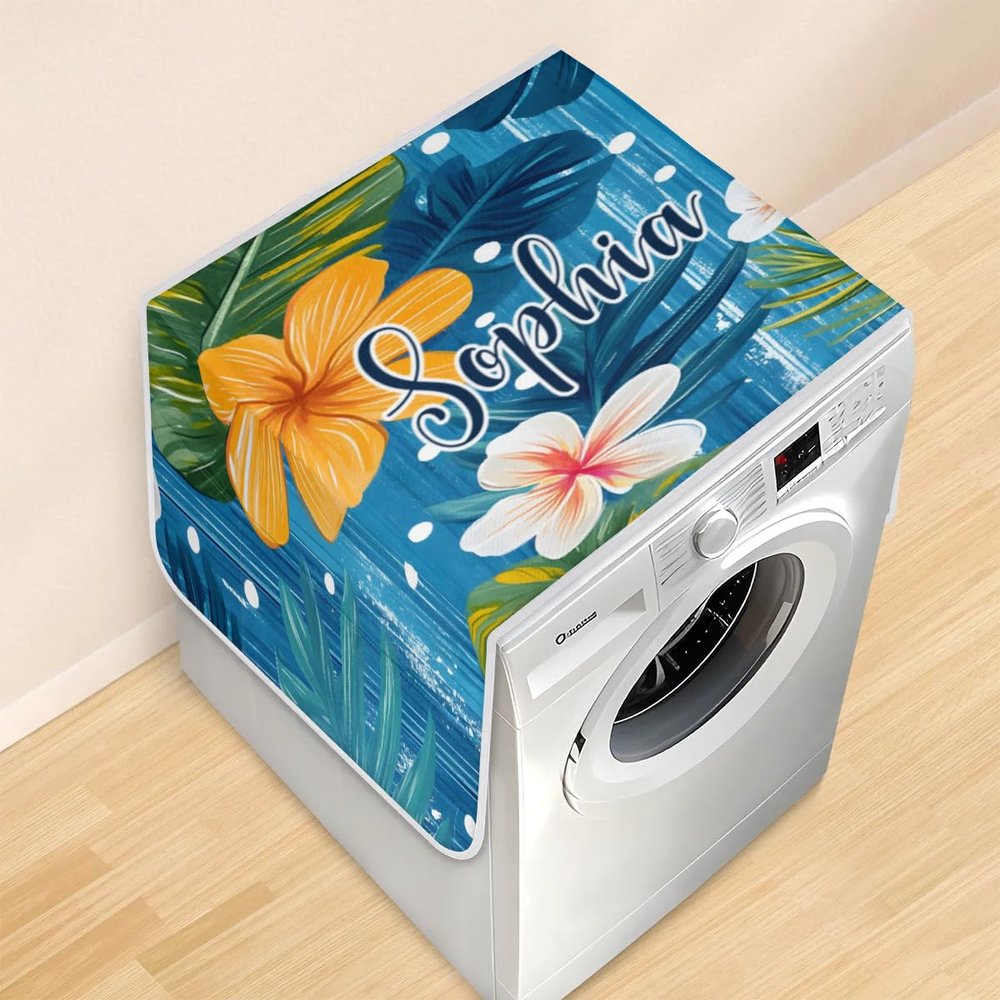 Washer and Dryer Covers for the Top Personalized Fridge Dust Cover with Pockets Custom Dustproof Foldable Washer Dryer Topper Tropical Flowers washing-machine-Top-Cover