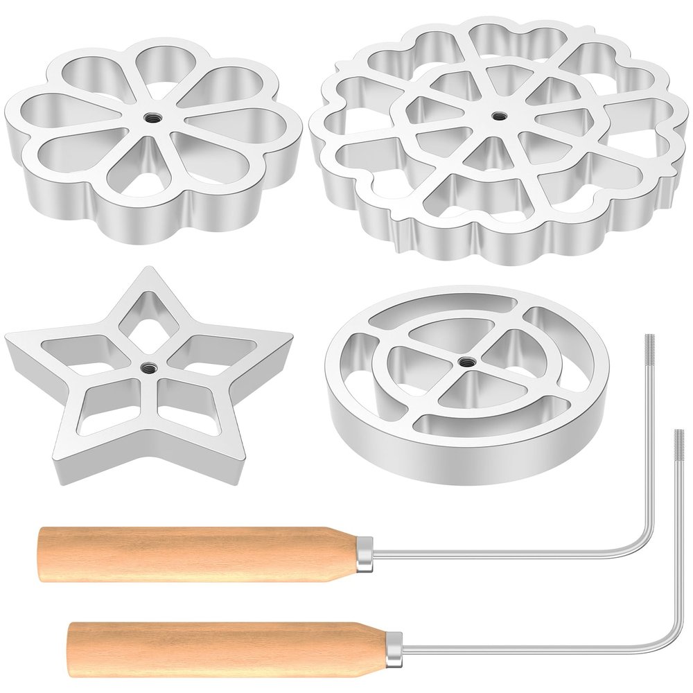 6Pcs Waffle Rosettes Molds, Aluminum Alloy Rosettes Cookie Molds Easy to Use Waffle Rosette Maker Comfortable Rosette Maker Safe Reliable Waffle Rosette Maker Suitable for Baking