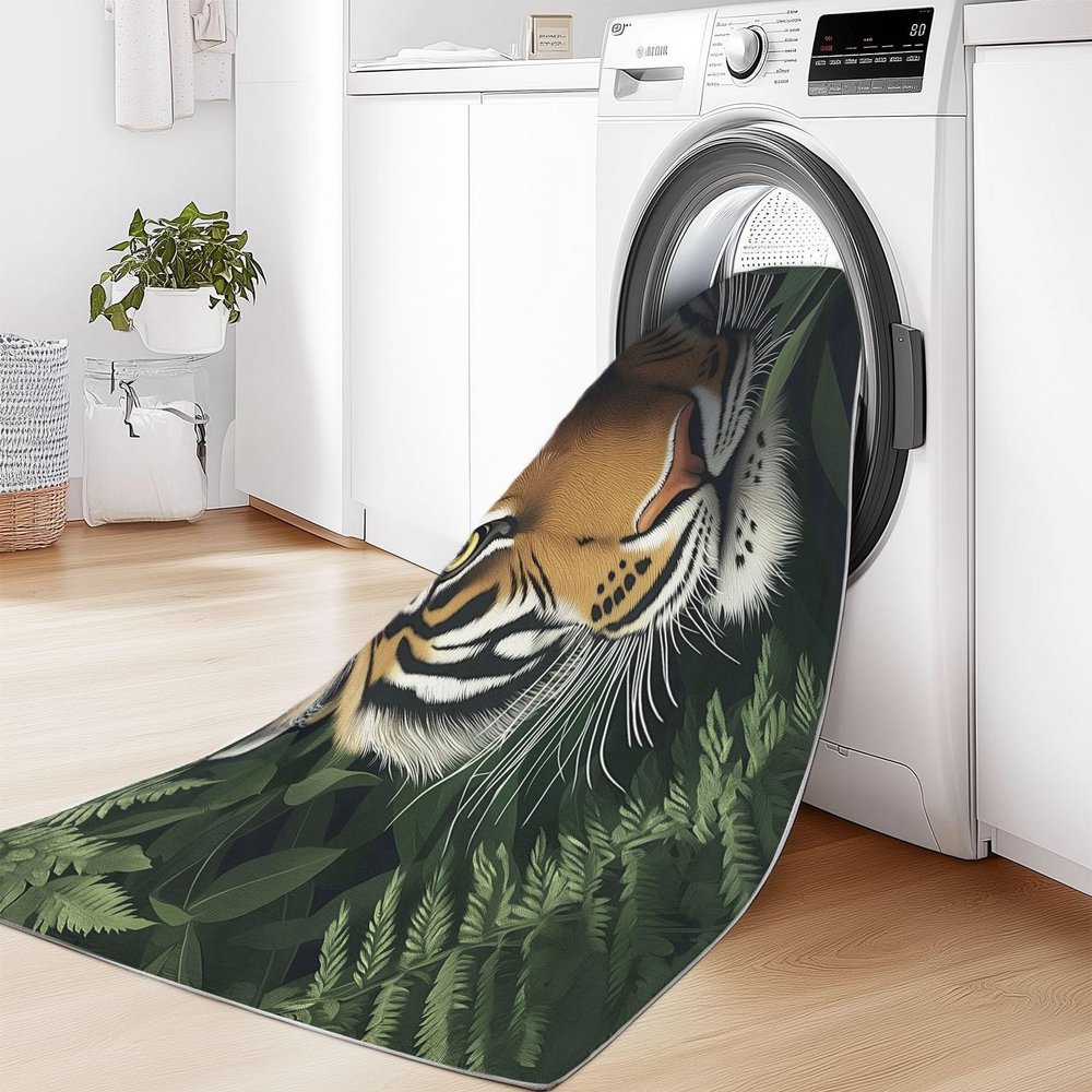 Washable Soft Low Pile Area Rug 3 X 4 Ft Non-Slip Simple Jungle Tigerbrown Green Living Room Bedroom Accent Rug Indoor Floor Carpet Fade Resistant Wear Resistant