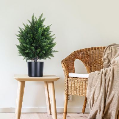 2Pcs Artificial Topiary Ball Tree 21.6 Outdoor Artificial Shrub Artificial Shrub Plants Artificial Cypress Topiary, UV-Resistant Potted Bushes for Indoors & Outdoor Green