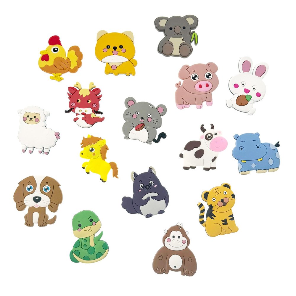 16Pcs Cute PVC Animal Fridge Magnet - Tiger, Dog, Pig Refrigerator Magnets for Home Decor in Your Kitchen, Office Whiteboard, Dishwasher, Locker, Dishwasher Gift (16)