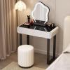 GUQASDV Makeup Vanity Desk, Make Up Vanity with Mirror, Vanity Set with Lights, Vanity Table and Chair Set White Tempered Glass + Wood for Makeup Studio(Round Stool,70x40x78cm) view 1