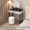 GUQASDV Makeup Vanity Desk, Make Up Vanity with Mirror, Vanity Set with Lights, Vanity Table and Chair Set White Tempered Glass + Wood for Makeup Studio(Round Stool,70x40x78cm) view 2