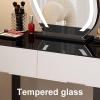 GUQASDV Makeup Vanity Desk, Make Up Vanity with Mirror, Vanity Set with Lights, Vanity Table and Chair Set White Tempered Glass + Wood for Makeup Studio(Round Stool,70x40x78cm) view 3