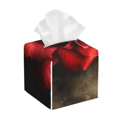 Tissue Box Cover,PU Leather Tissue Box Holder,Red Rose,Rectangular Tissue Box Covers for Kleenex,Napkin,Tissue Holder for Bathroom Home Office 5.2"X5.2"X5.2"