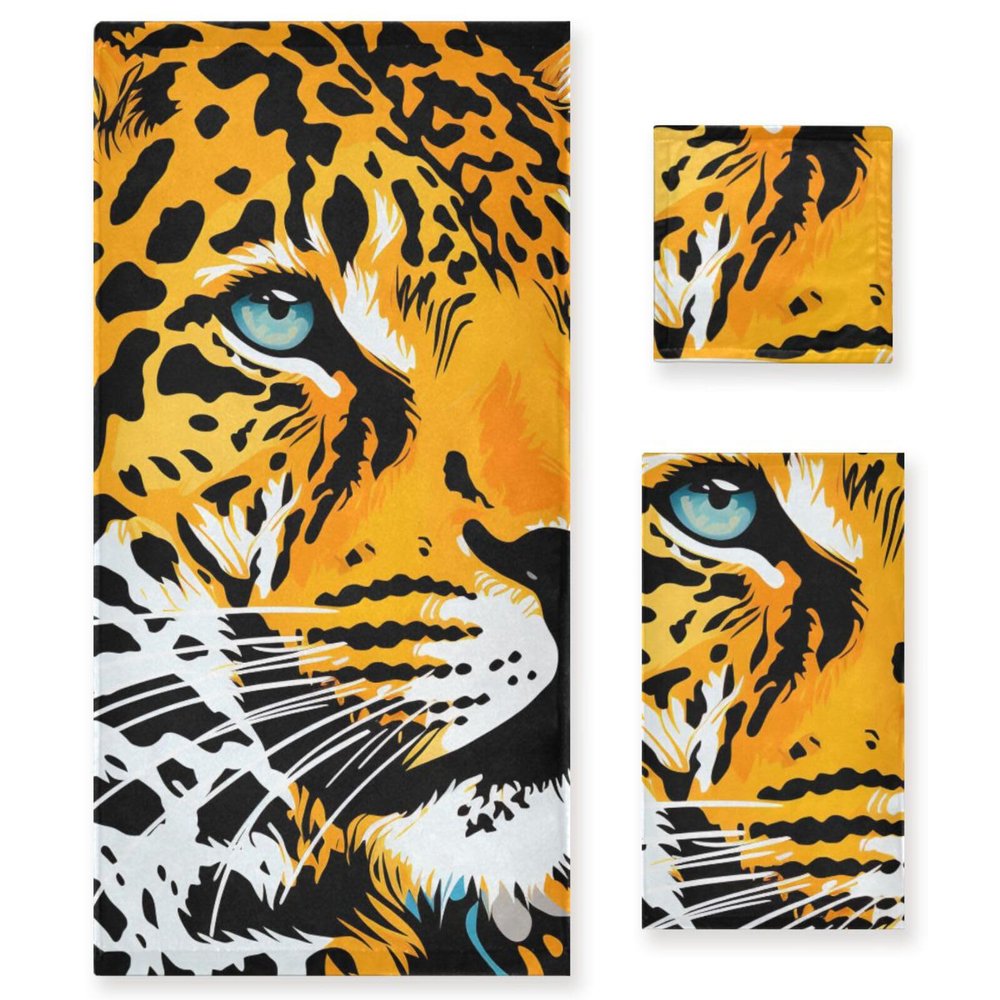 3 Pack Towel Set | 1 Oversized Bath Towels 28"x 55" | 1 Washcloths 16"x28" | 1 Hand Towels 13" | Absorbent, Quick-Drying, Soft, Lightweight, Ideal for Gym Travel Pool - Cute Cheetah (4)
