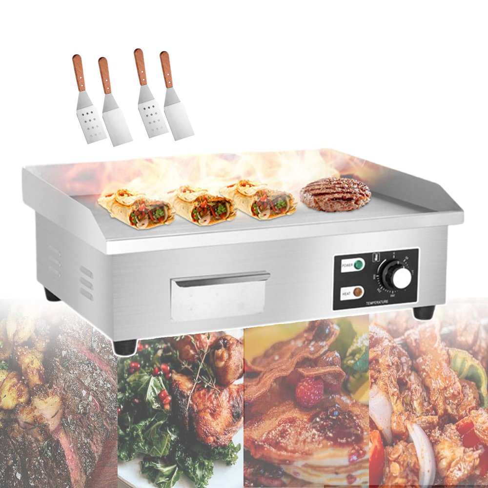 Commercial Electric Griddle, 50-300 Electric Flat Griddle, Stainless Steel Teppanyaki Grill For Food Stalls, With Temperature Control Knob And Heating Indicator Light,3000W-1