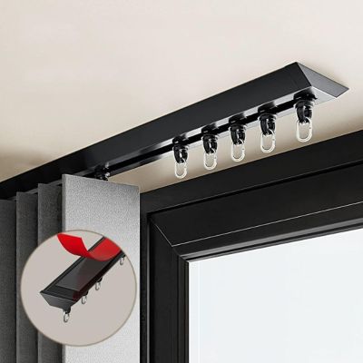 MZQMK No Drill Self Adhesive Curtain Track Ceiling Or Wall Mount, Ceiling Curtain Track, Adhesive Curtain Rod,Curtain Track Ceiling Mount(Top Black,5.9M/(19.3FT))
