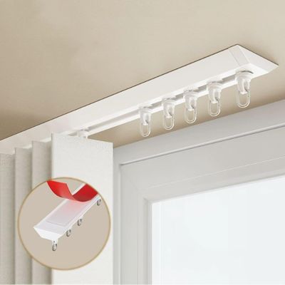 MZQMK No Drill Self Adhesive Curtain Track Ceiling Or Wall Mount, Ceiling Curtain Track, Adhesive Curtain Rod,Curtain Track Ceiling Mount(Top White,3.8M/(12.4FT))