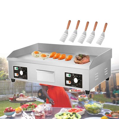 Commercial Electric Griddle And Flat Countertop Griddle And Stainless Steel Steak Bacon Deep Frying Pan With Temperature Control Knob, 660*400mm/730*400Mm, 3500W / 4400W,3500W